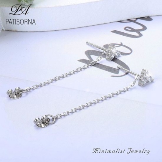 Bar Drop Chain Stud Earrings Butterfly Heart Moon Flower CZ Lightning Chain Earring Threader Dangle Earrings For Women